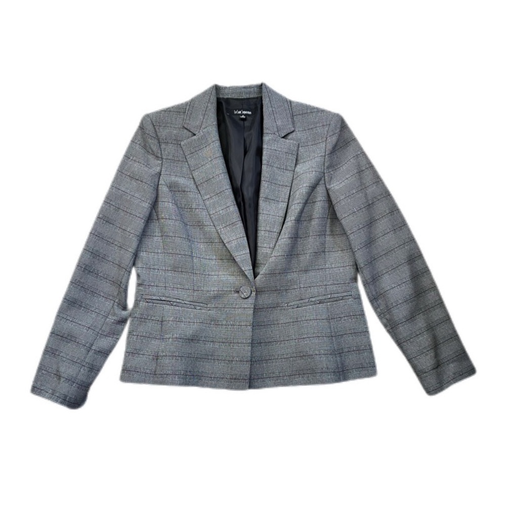 Le Suit One Button Jacket Black White Pink Stripes Women’s 12 NWT